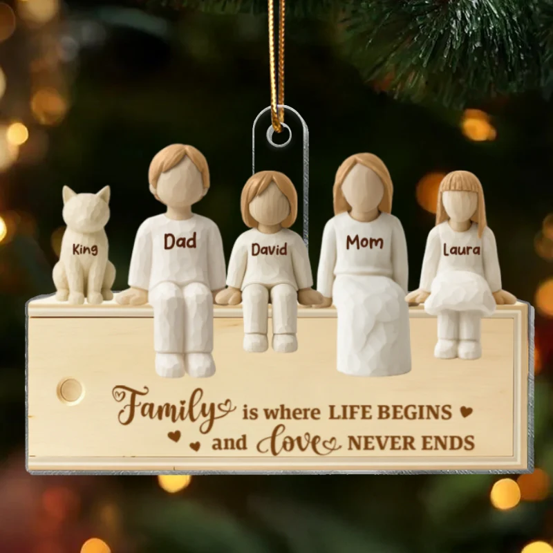 Family Together Wooden Figurines - Personalized Acrylic Ornament - Heartwarming Christmas Gift For Family - Image 9