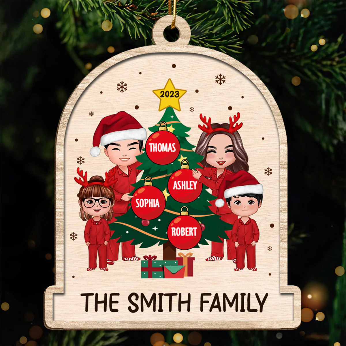 Family Tree Christmas Tree Personalized Wooden Ornament - Image 2