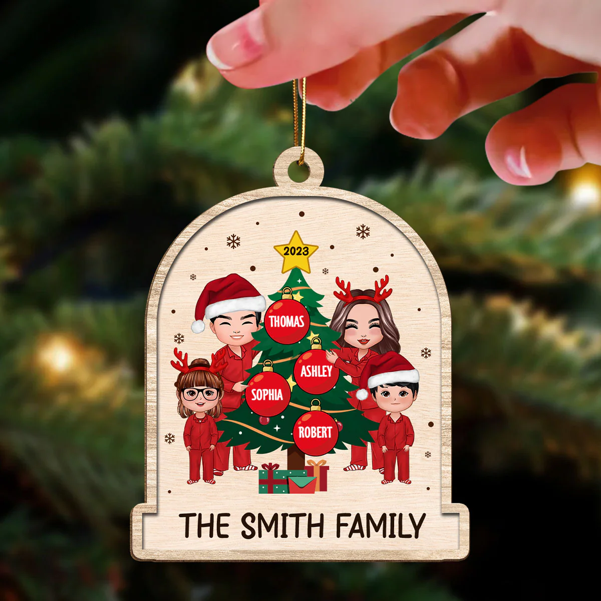 Family Tree Christmas Tree Personalized Wooden Ornament - Image 3