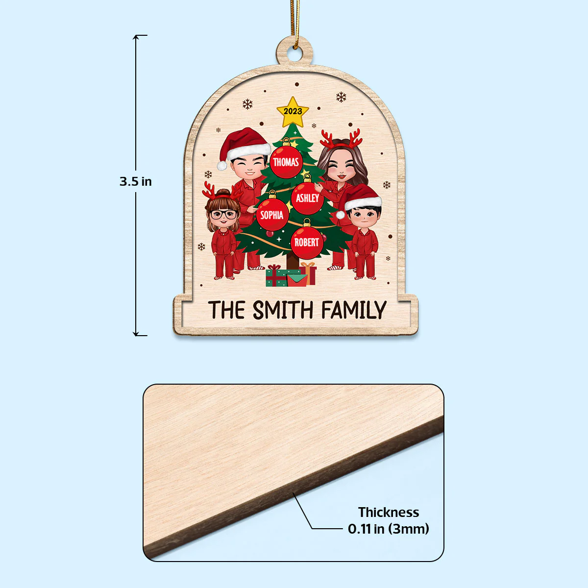 Family Tree Christmas Tree Personalized Wooden Ornament - Image 4