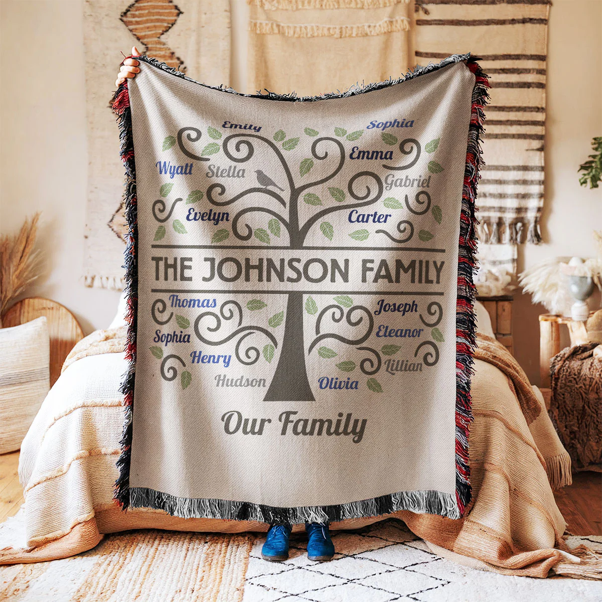 Family Tree Grandma Grandpa Grandparents Gift Home Decor Personalized Tapestry Woven Blanket