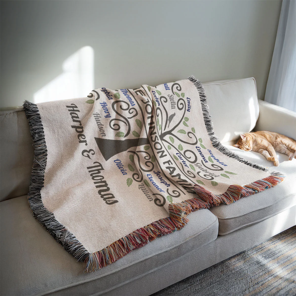 Family Tree Grandma Grandpa Grandparents Gift Home Decor Personalized Tapestry Woven Blanket - Image 2