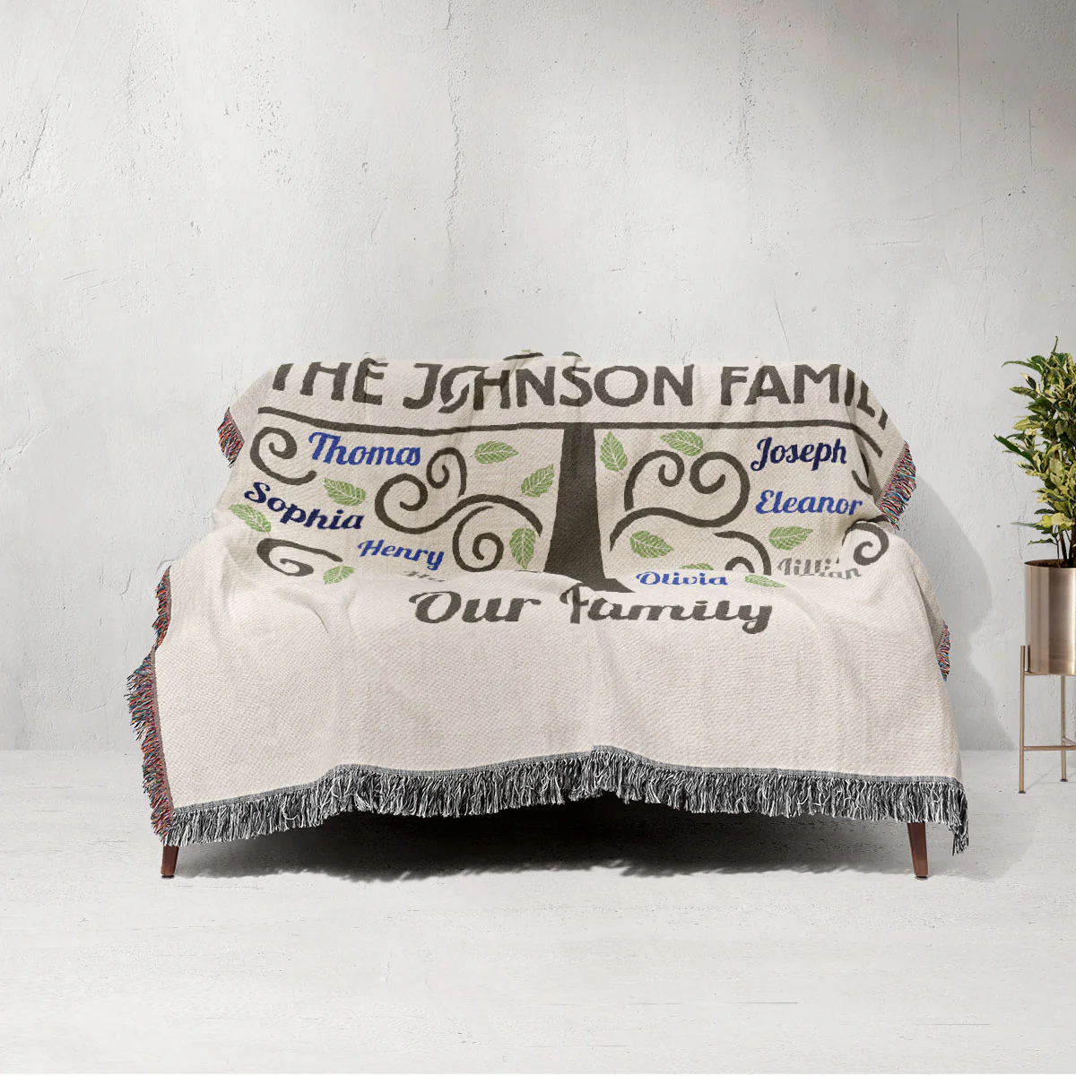 Family Tree Grandma Grandpa Grandparents Gift Home Decor Personalized Tapestry Woven Blanket - Image 3