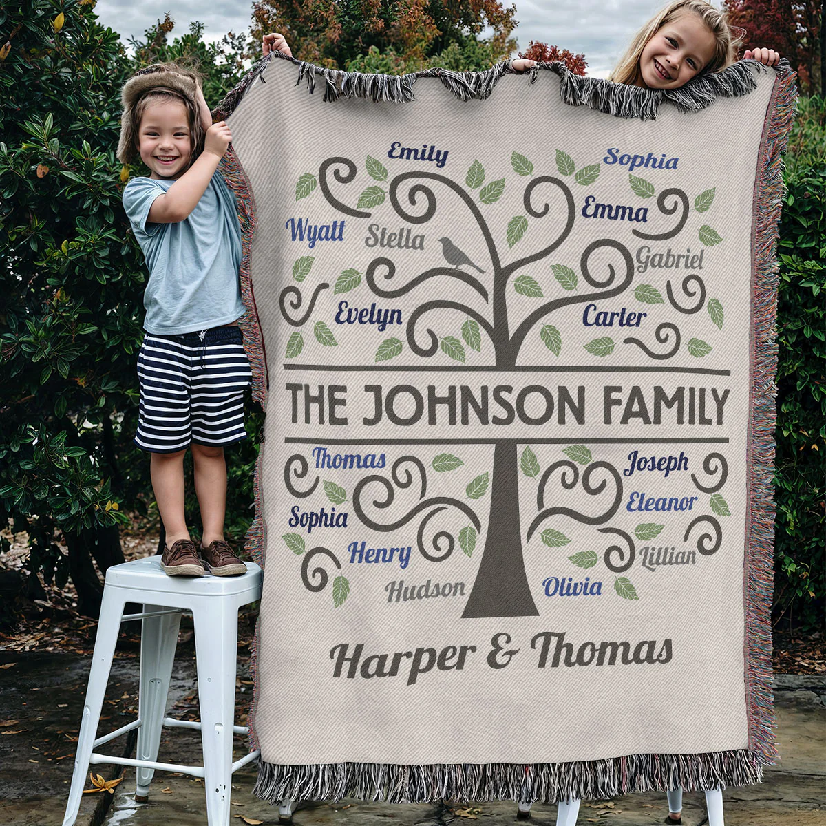 Family Tree Grandma Grandpa Grandparents Gift Home Decor Personalized Tapestry Woven Blanket - Image 4