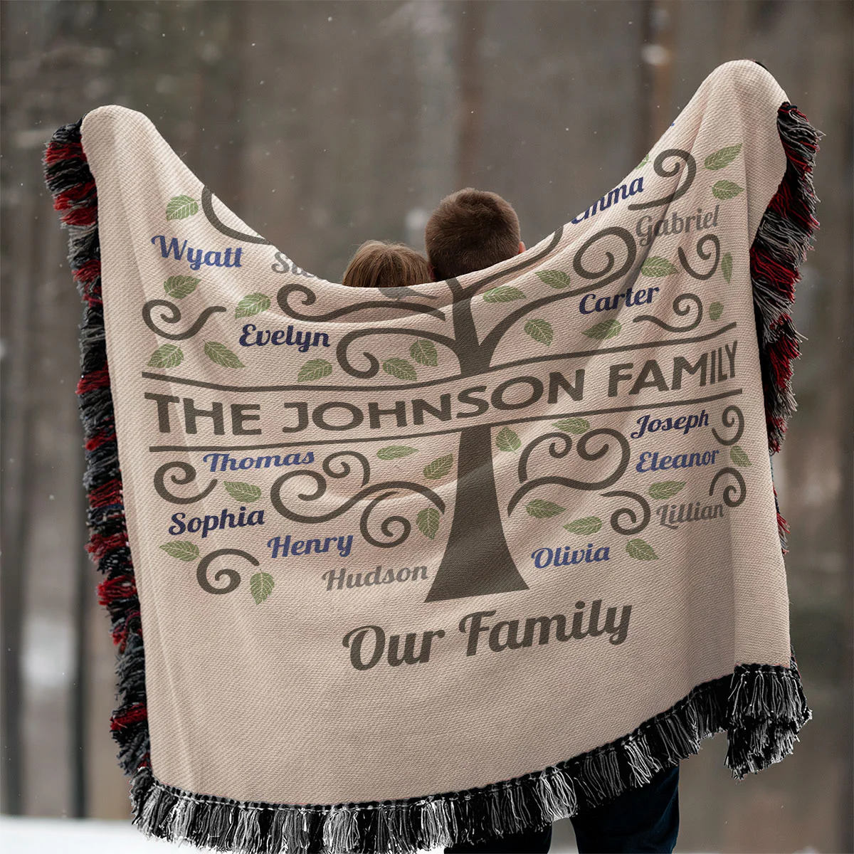 Family Tree Grandma Grandpa Grandparents Gift Home Decor Personalized Tapestry Woven Blanket - Image 5