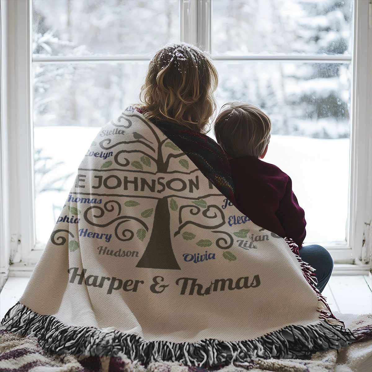 Family Tree Grandma Grandpa Grandparents Gift Home Decor Personalized Tapestry Woven Blanket - Image 6
