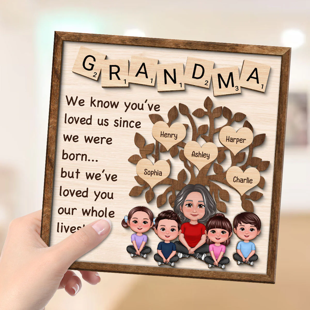 Family Tree Grandma We Know You‘ve Loved Us Since We Were Born Personalized 2-Layer Wooden Plaque - Image 4