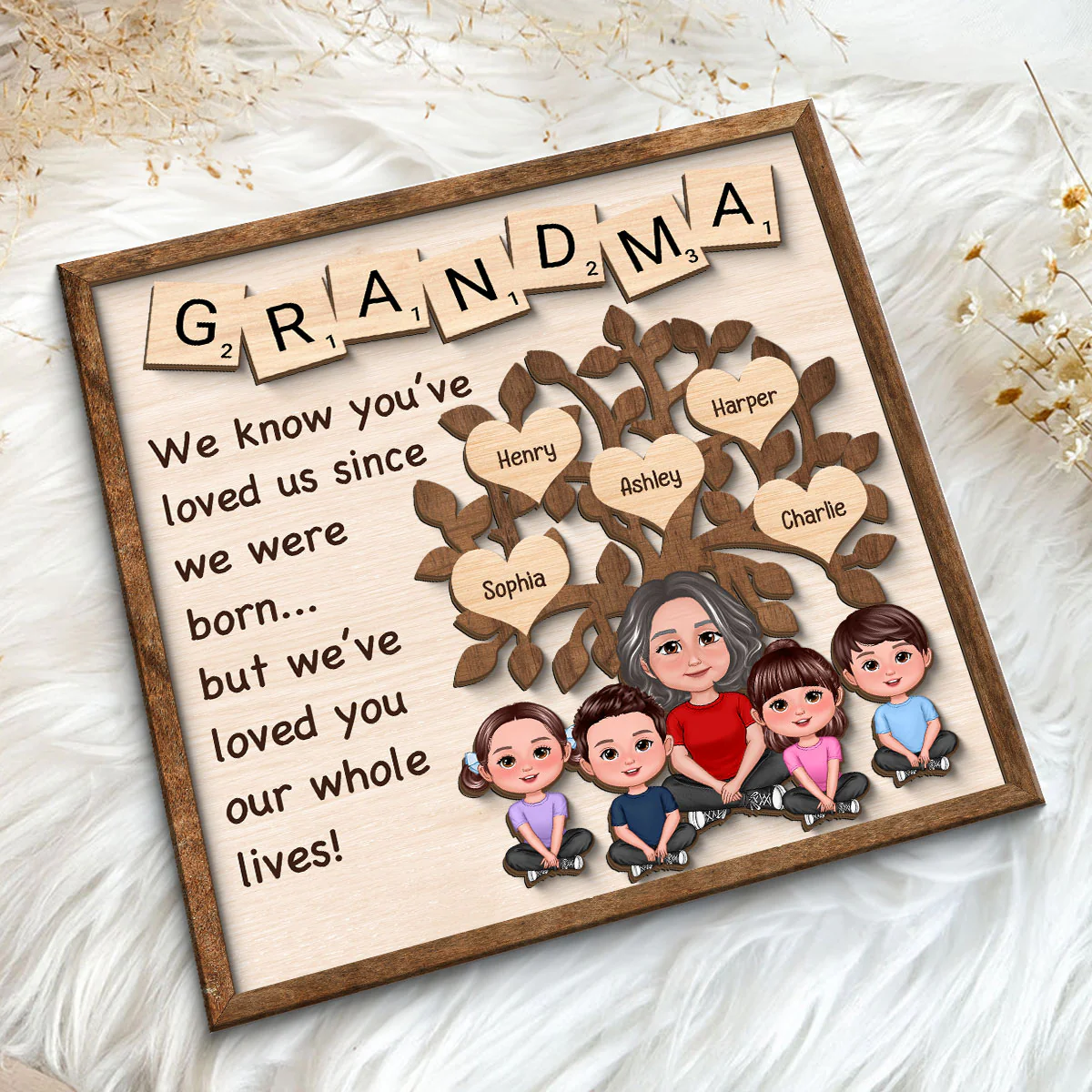 Family Tree Grandma We Know You‘ve Loved Us Since We Were Born Personalized 2-Layer Wooden Plaque - Image 5
