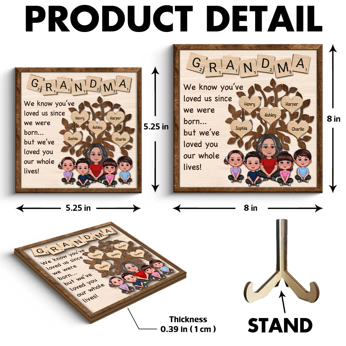 Family Tree Grandma We Know You‘ve Loved Us Since We Were Born Personalized 2-Layer Wooden Plaque - Image 6