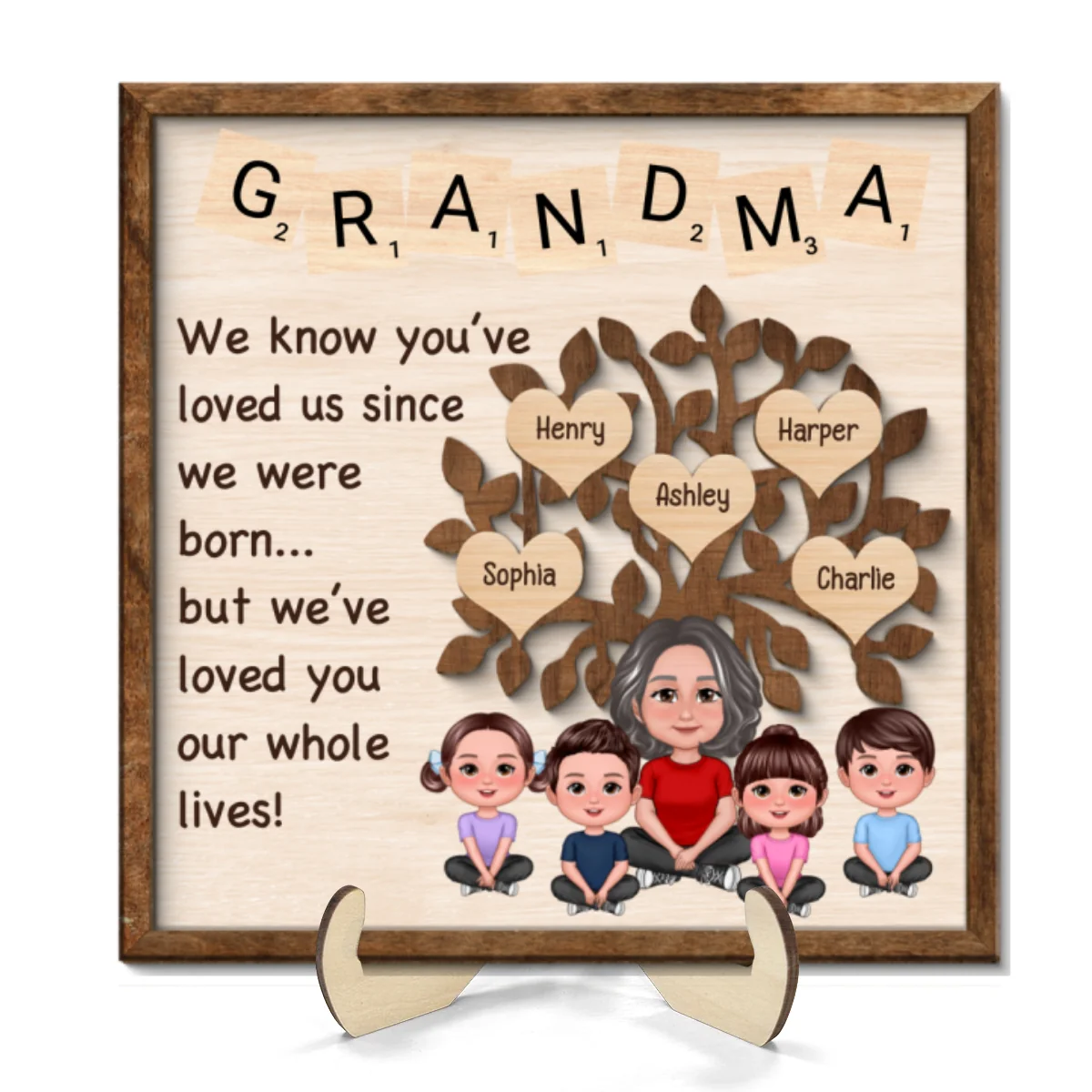 Family Tree Grandma We Know You‘ve Loved Us Since We Were Born Personalized 2-Layer Wooden Plaque - Image 8