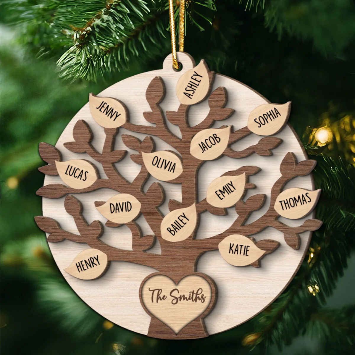 Family Tree Member Names Personalized 2-Layer Wooden Ornament - Image 11
