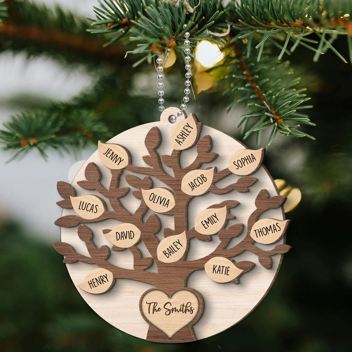 Family Tree Member Names Personalized 2-Layer Wooden Ornament - Image 7