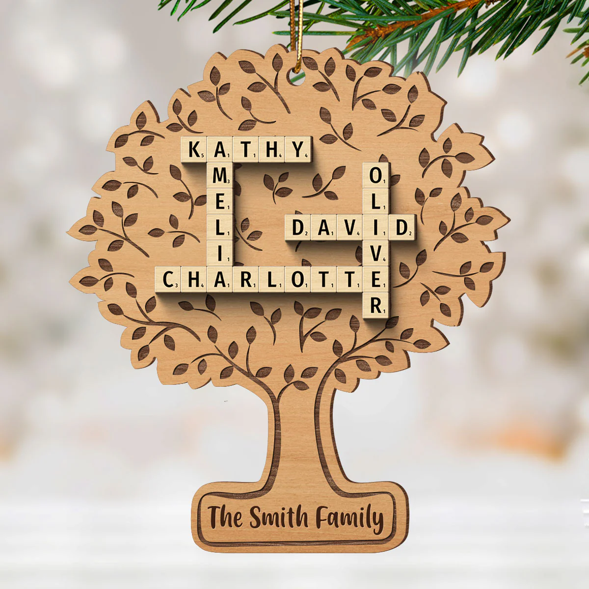 Family Tree Of Life Crossword Wood Ornament, Personalized Family Wood Ornament - Image 2