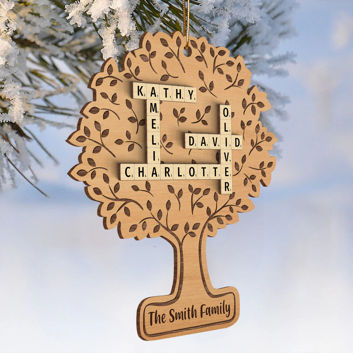 Family Tree Of Life Crossword Wood Ornament, Personalized Family Wood Ornament - Image 3