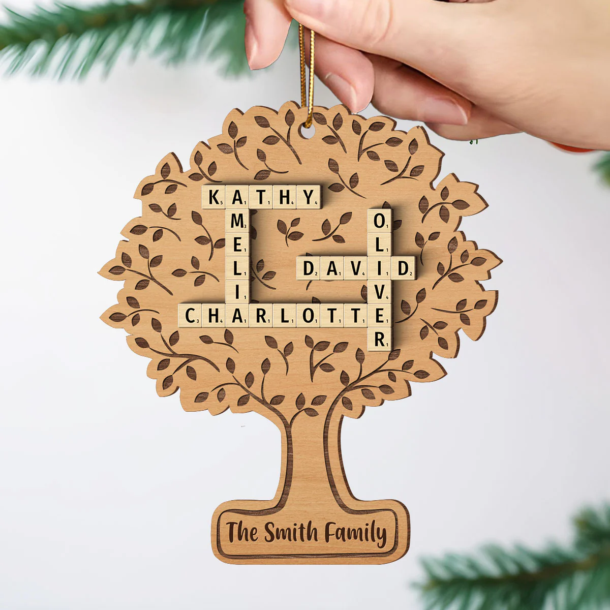 Family Tree Of Life Crossword Wood Ornament, Personalized Family Wood Ornament - Image 4