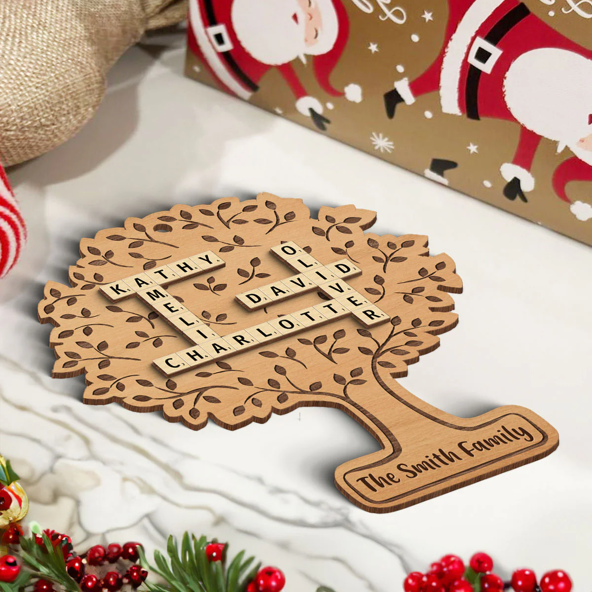 Family Tree Of Life Crossword Wood Ornament, Personalized Family Wood Ornament - Image 5