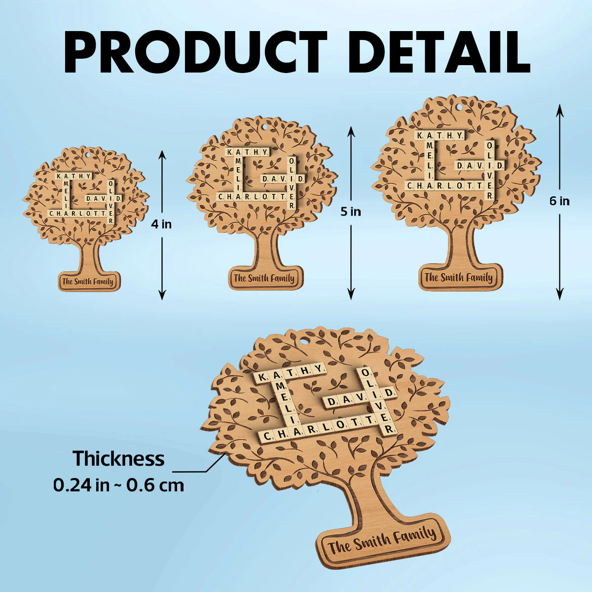 Family Tree Of Life Crossword Wood Ornament, Personalized Family Wood Ornament - Image 6