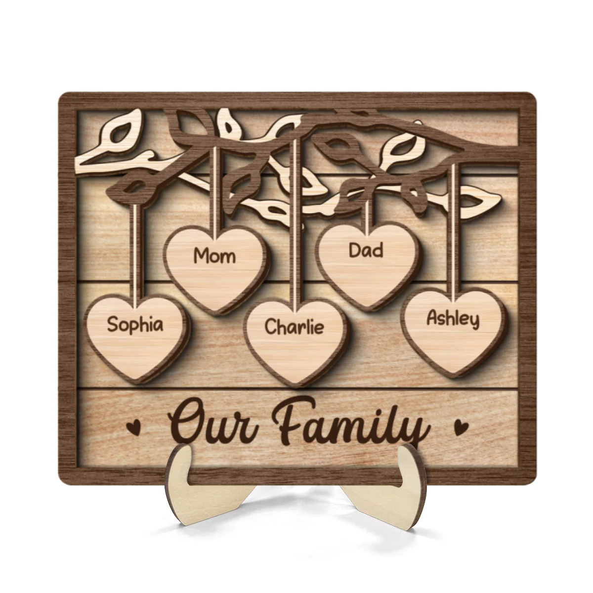Family Tree Sign Grandkids Names Hanging Hearts Home Decor Personalized 2-Layer Wooden Plaque - Image 10