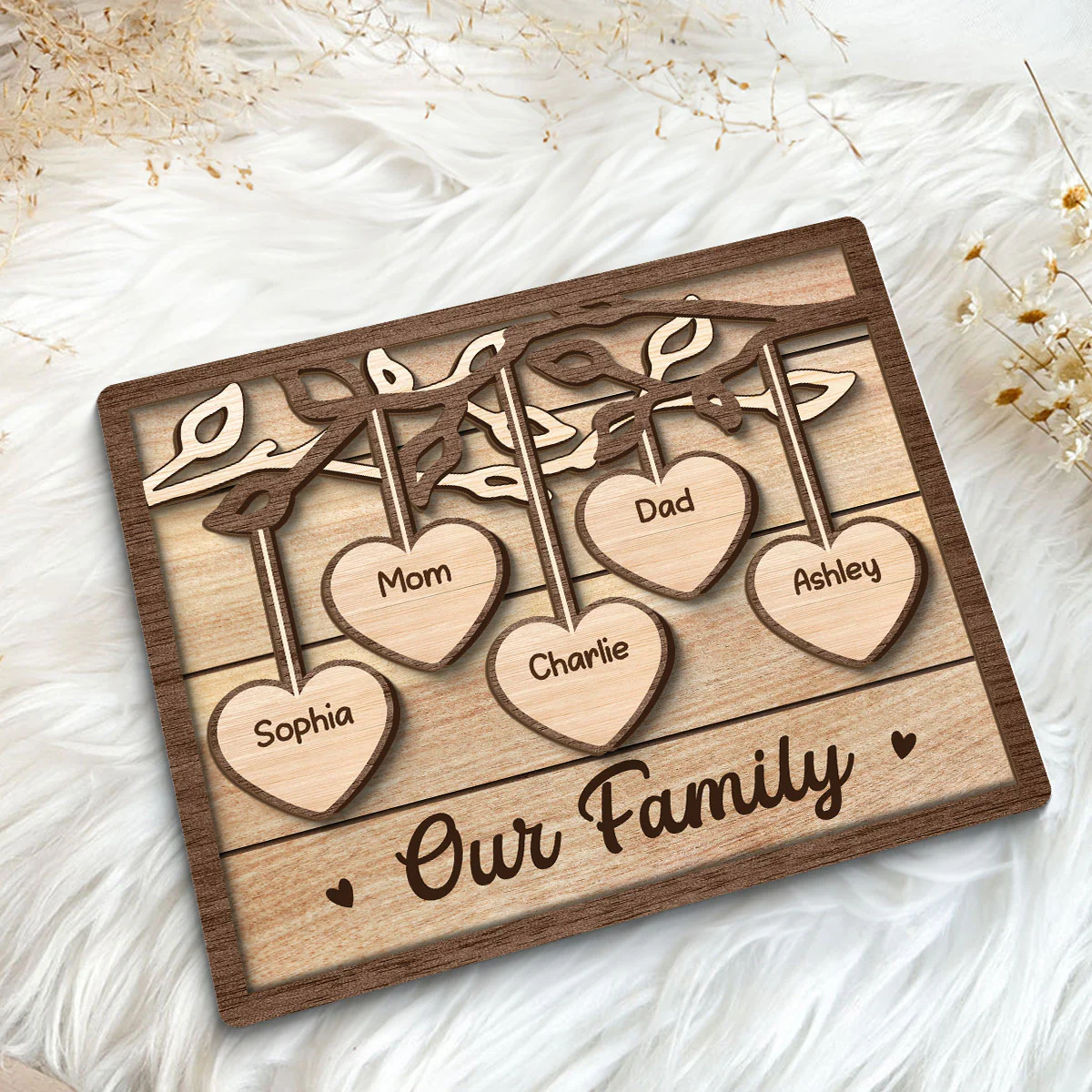 Family Tree Sign Grandkids Names Hanging Hearts Home Decor Personalized 2-Layer Wooden Plaque - Image 5