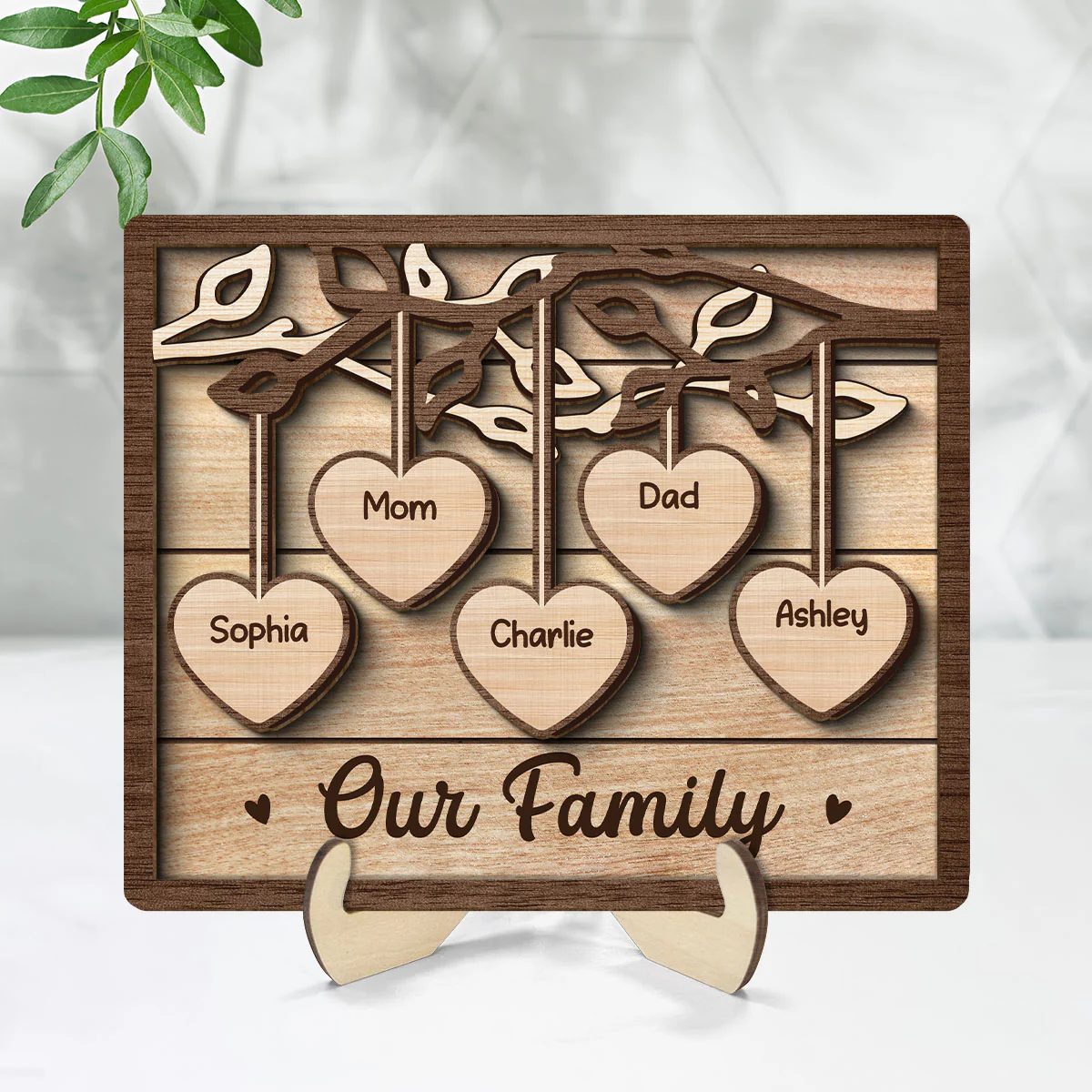 Family Tree Sign Grandkids Names Hanging Hearts Home Decor Personalized 2-Layer Wooden Plaque - Image 8