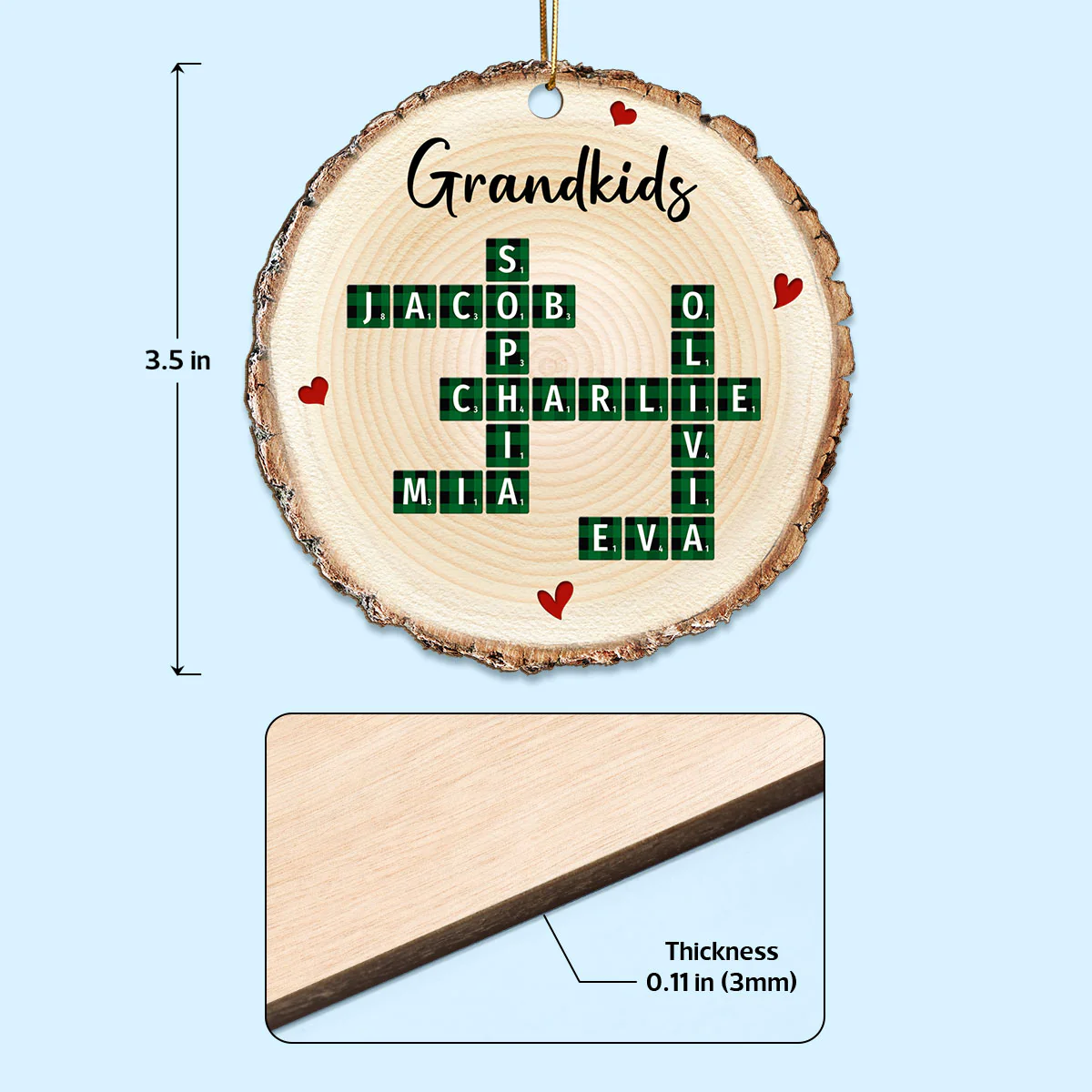Family Unique Crossword Art Puzzle Checkered Pattern Personalized Wooden Ornament - Image 7