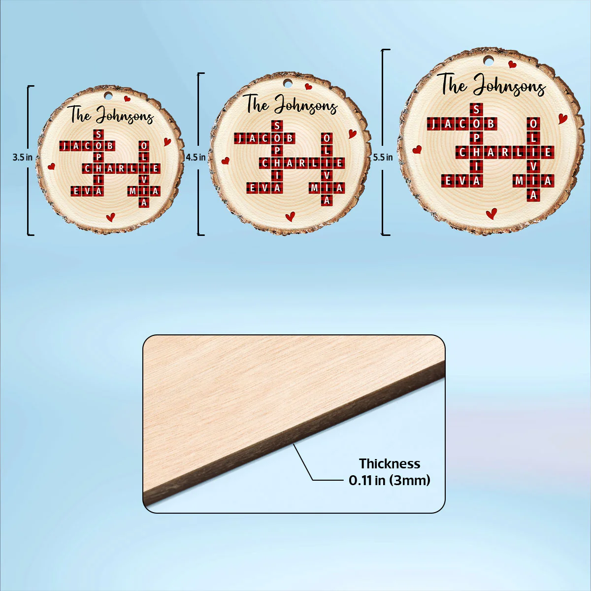 Family Unique Crossword Art Puzzle Checkered Pattern Personalized Wooden Ornament - Image 8