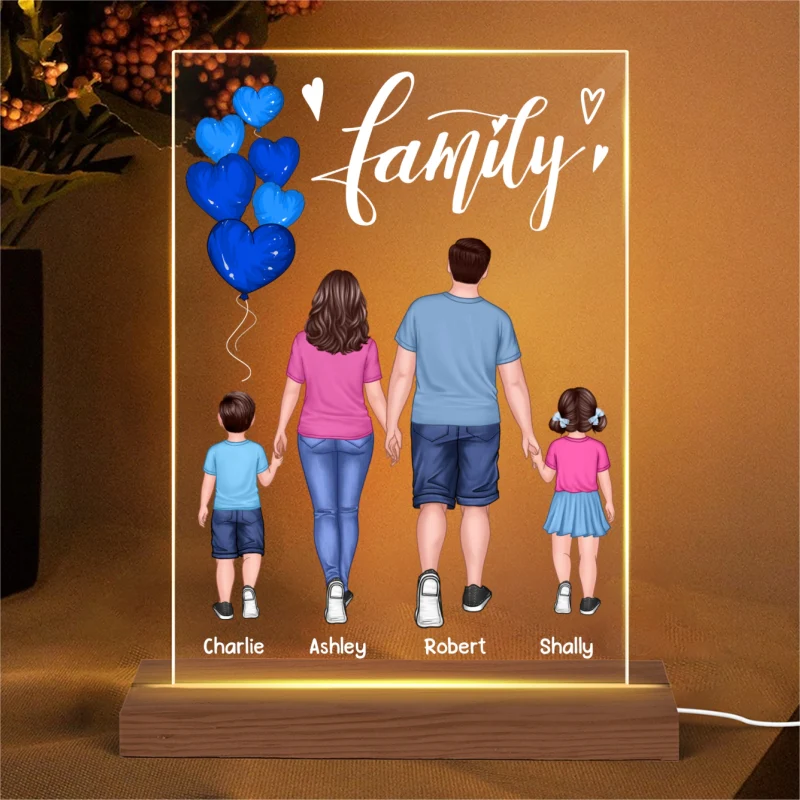 Family Walking Back View Balloons Personalized Rectangle Acrylic Plaque LED Lamp Night Light - Image 4