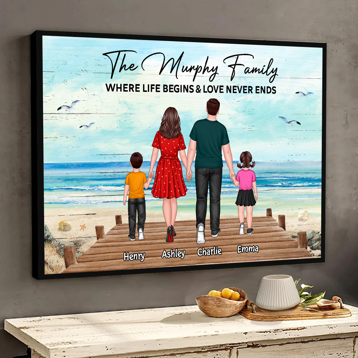 Family Walking On Beach Personalized Poster - Image 3
