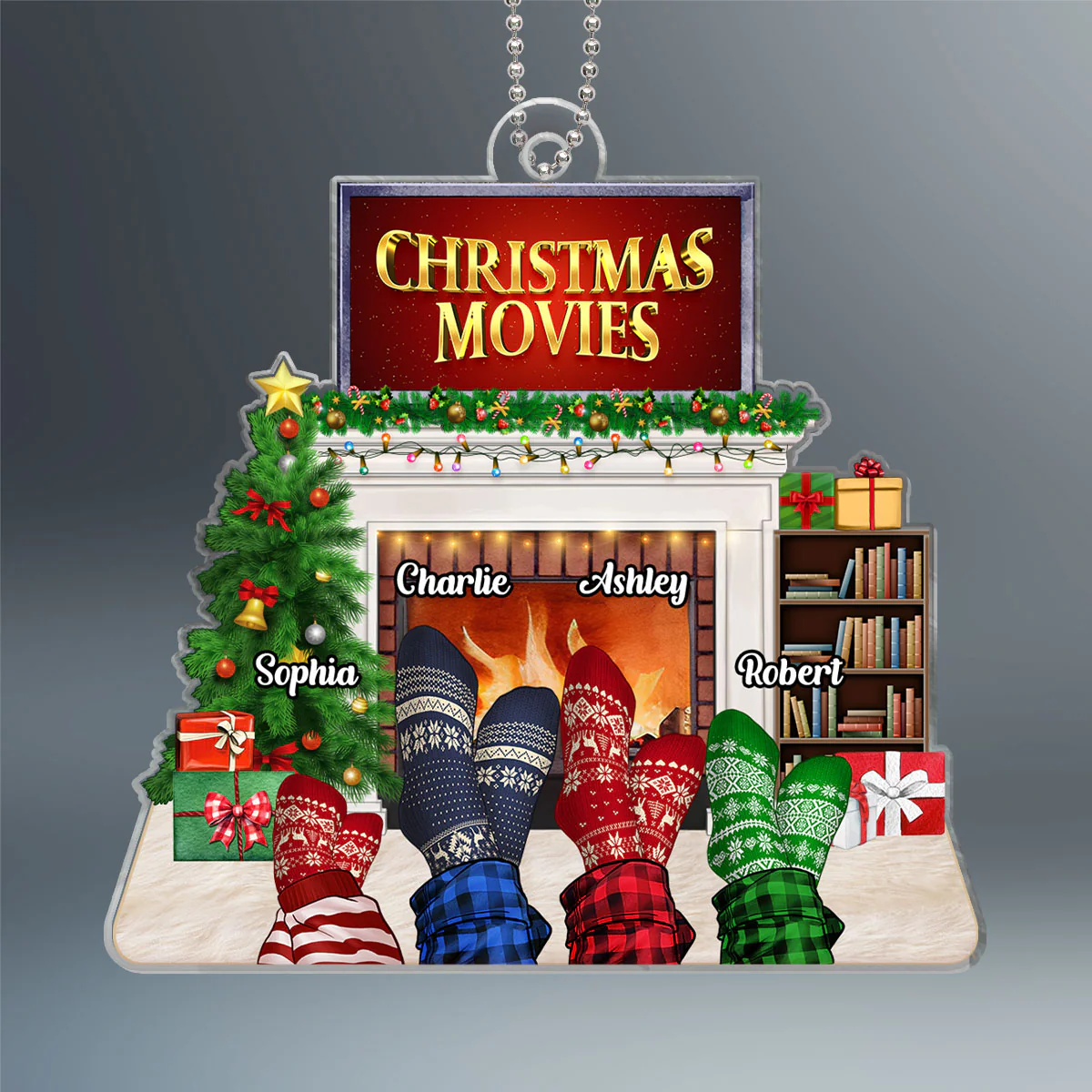 Family Watching Movies Together Family Legs Personalized Acrylic Ornament - Image 2
