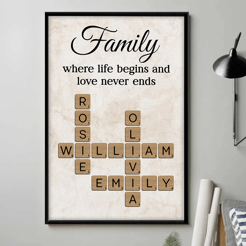 Family Where Life Begins and Love Never Ends Crossword - Personalised Poster - Sentimental Gift for Loved Ones - Image 2