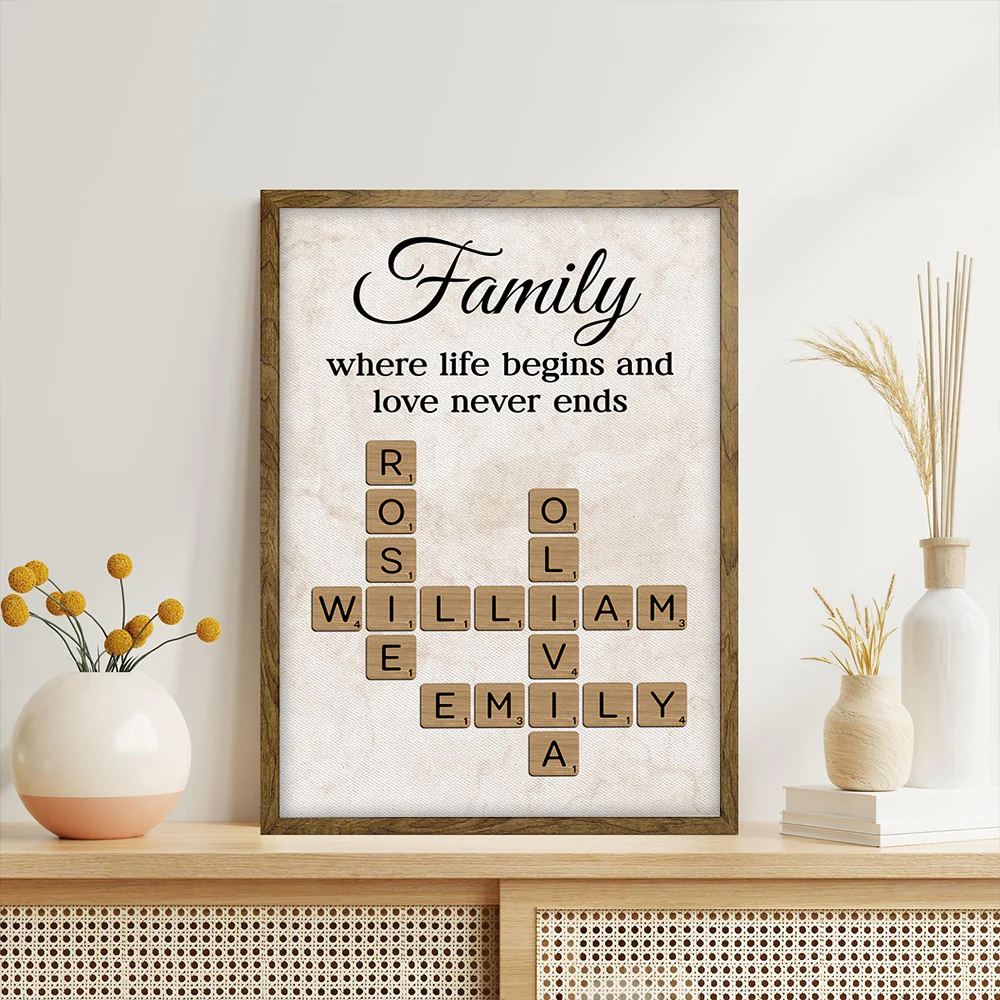 Family Where Life Begins and Love Never Ends Crossword - Personalized Poster - Sentimental Gift for Loved Ones - Image 4