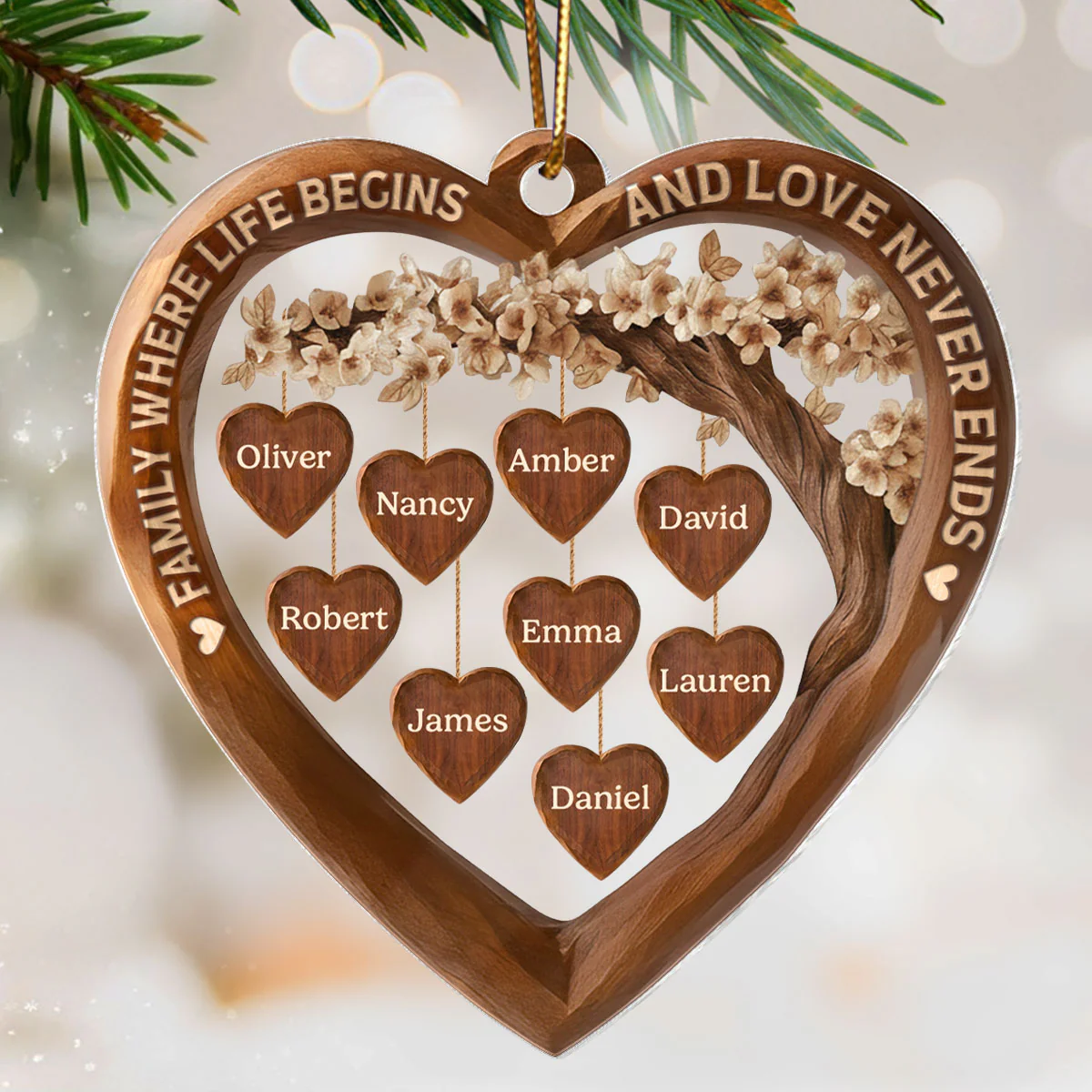 Family Where Life Begins and Love Never Ends - Personalized Acrylic Ornament - Thoughtful Christmas Gift for Loved Ones - Image 6