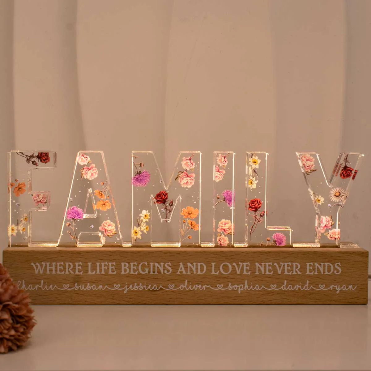 Family Whole Lot Of Love Birth Month Flower Personalized LED Night Light, Christmas Gift For Family, For Husband, Wife, Dad, Mom - Image 2