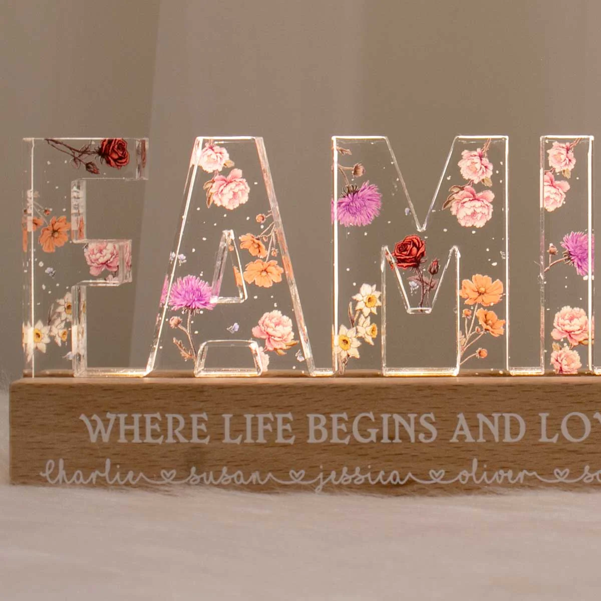 Family Whole Lot Of Love Birth Month Flower Personalized LED Night Light, Christmas Gift For Family, For Husband, Wife, Dad, Mom - Image 3