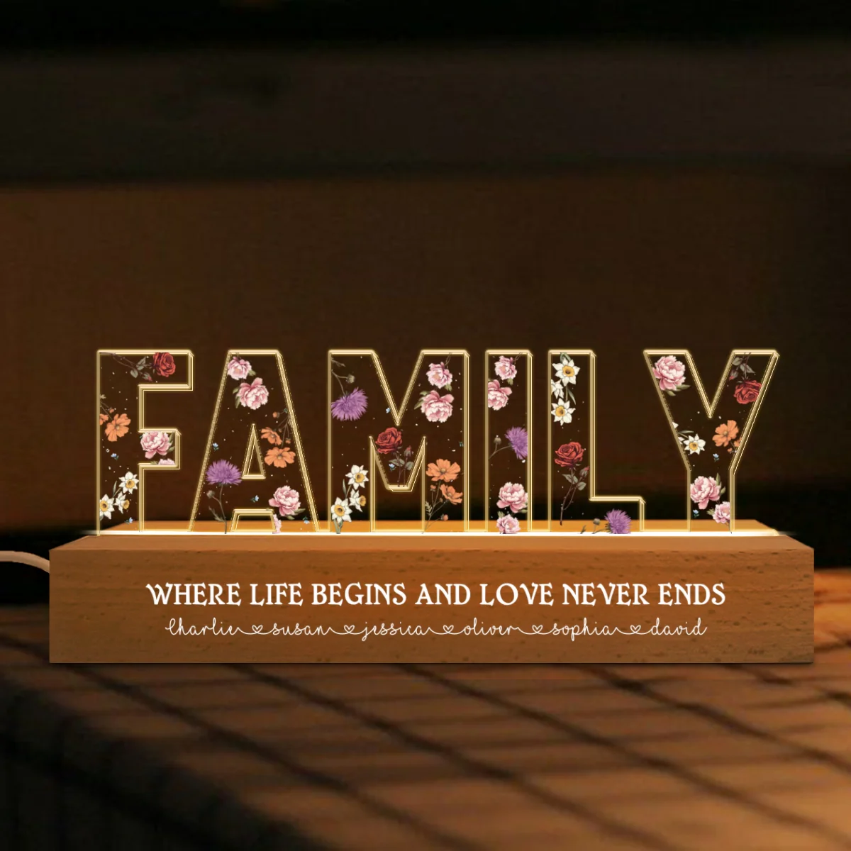 Family Whole Lot Of Love Birth Month Flower Personalized LED Night Light, Christmas Gift For Family, For Husband, Wife, Dad, Mom - Image 6