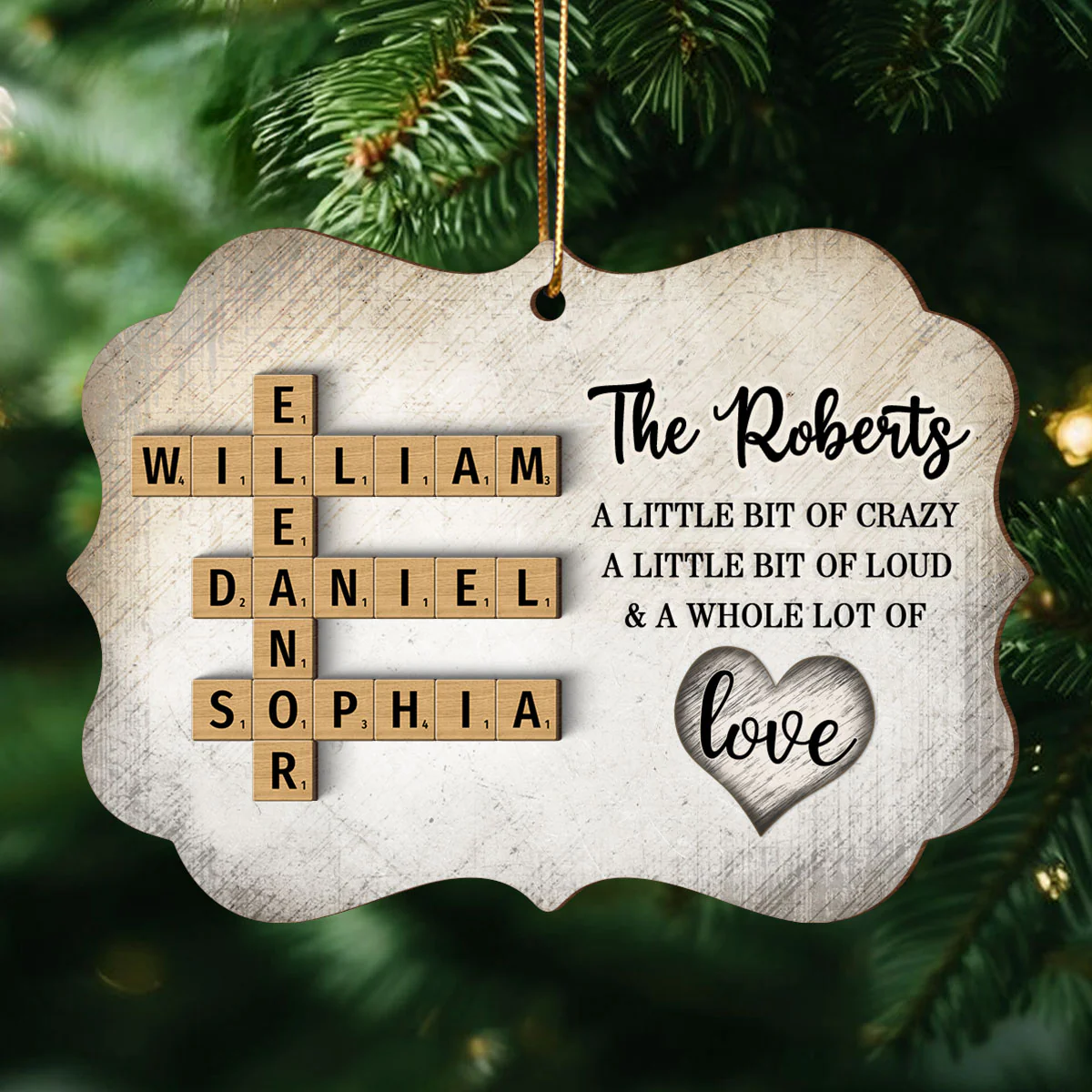 Family Whole Lot Of Love Crossword Puzzle Art - Captured In A Moment, Cherished For A Lifetime Personalized 2-Layered Wooden Ornament - Image 2