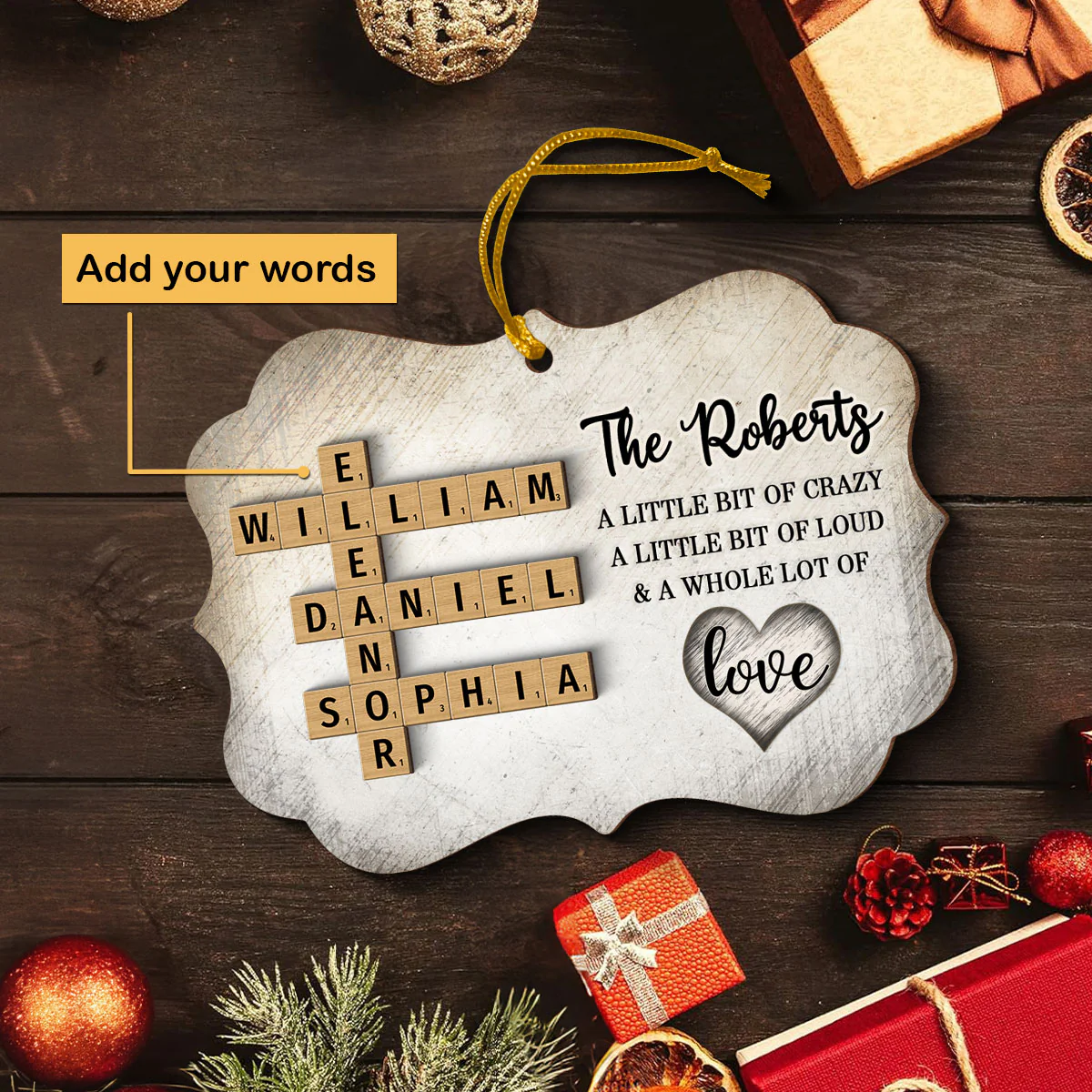 Family Whole Lot Of Love Crossword Puzzle Art - Captured In A Moment, Cherished For A Lifetime Personalized 2-Layered Wooden Ornament - Image 3