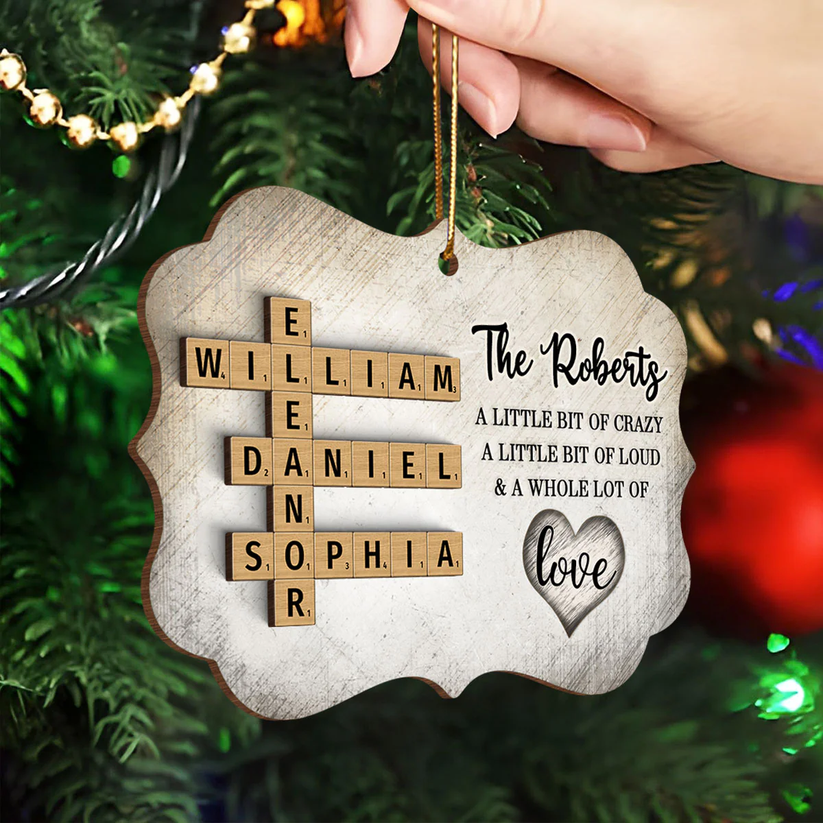 Family Whole Lot Of Love Crossword Puzzle Art - Captured In A Moment, Cherished For A Lifetime Personalized 2-Layered Wooden Ornament - Image 4