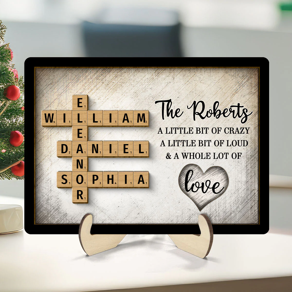 Family Whole Lot Of Love Crossword Puzzle Art - Captured In A Moment, Cherished For A Lifetime Personalized 2-Layered Wooden Plaque - Image 2