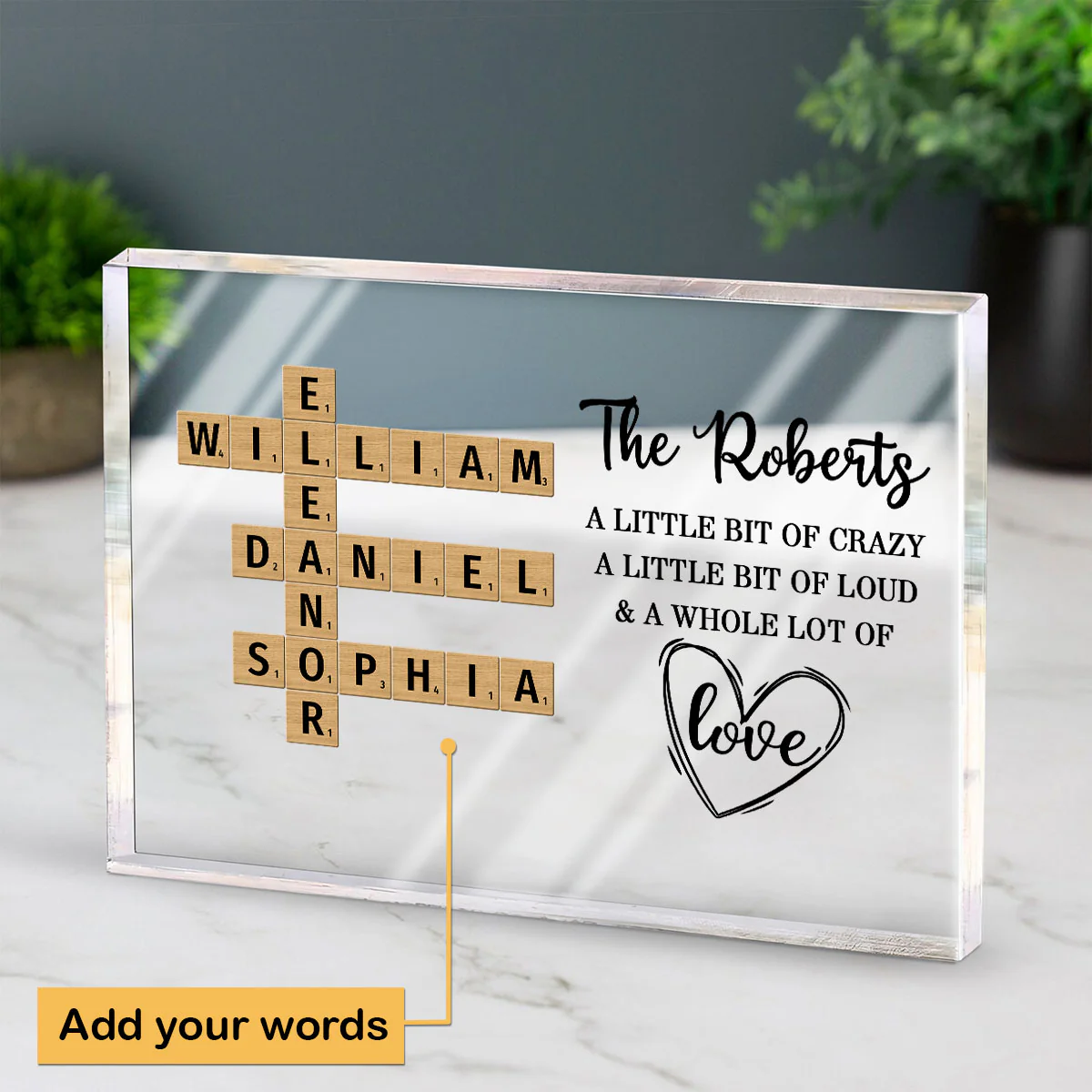 Family Whole Lot Of Love Crossword Puzzle Art - Captured In A Moment, Cherished For A Lifetime Personalized Acrylic Block Plaque - Image 2