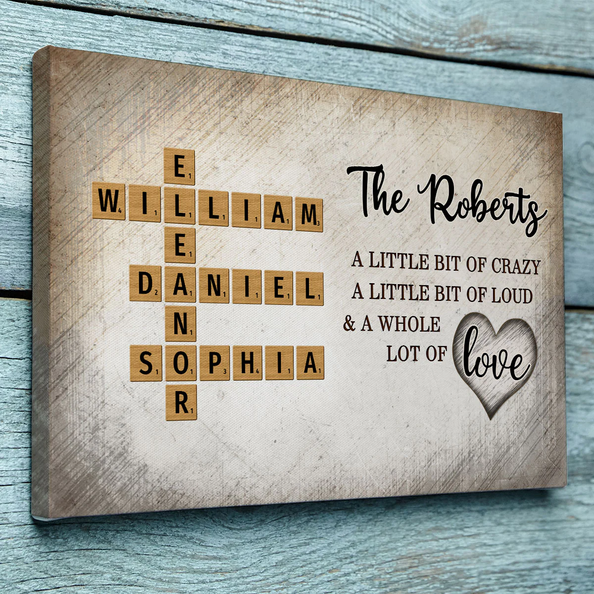 Family Whole Lot Of Love Crossword Puzzle Art - Captured In A Moment, Cherished For A Lifetime Personalized Canvas