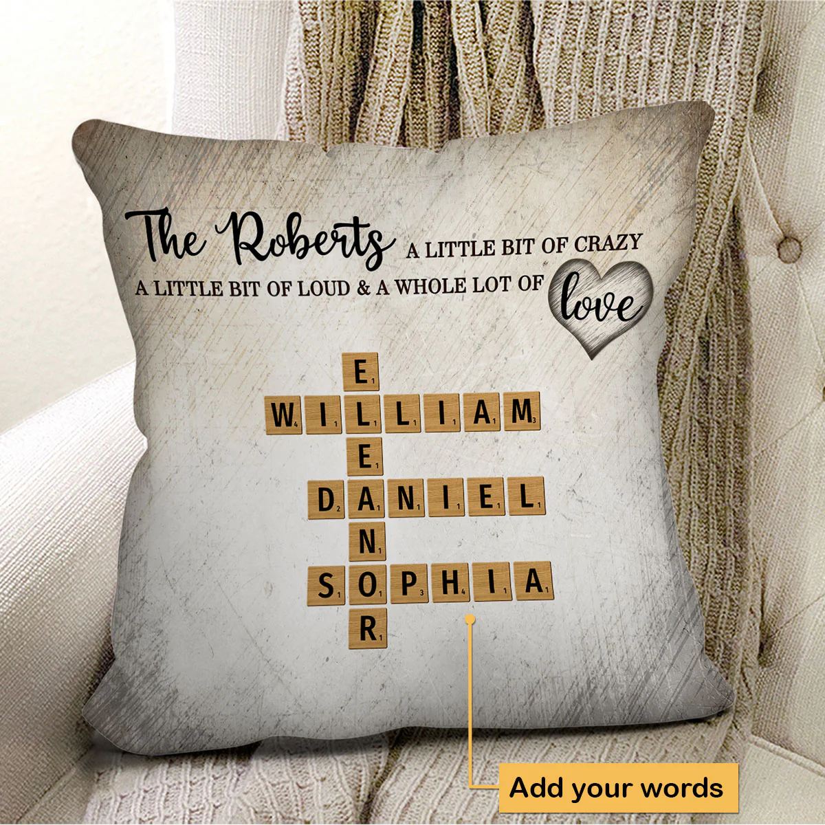 Family Whole Lot Of Love Crossword Puzzle Art - Captured In A Moment, Cherished For A Lifetime Personalized Pillow