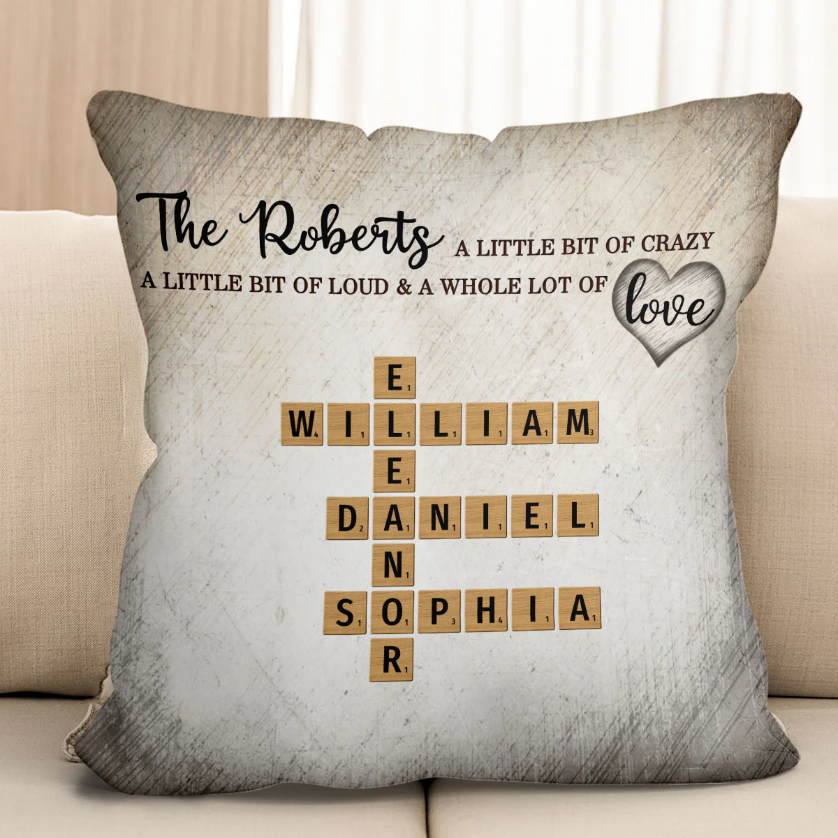 Family Whole Lot Of Love Crossword Puzzle Art - Captured In A Moment, Cherished For A Lifetime Personalized Pillow - Image 2