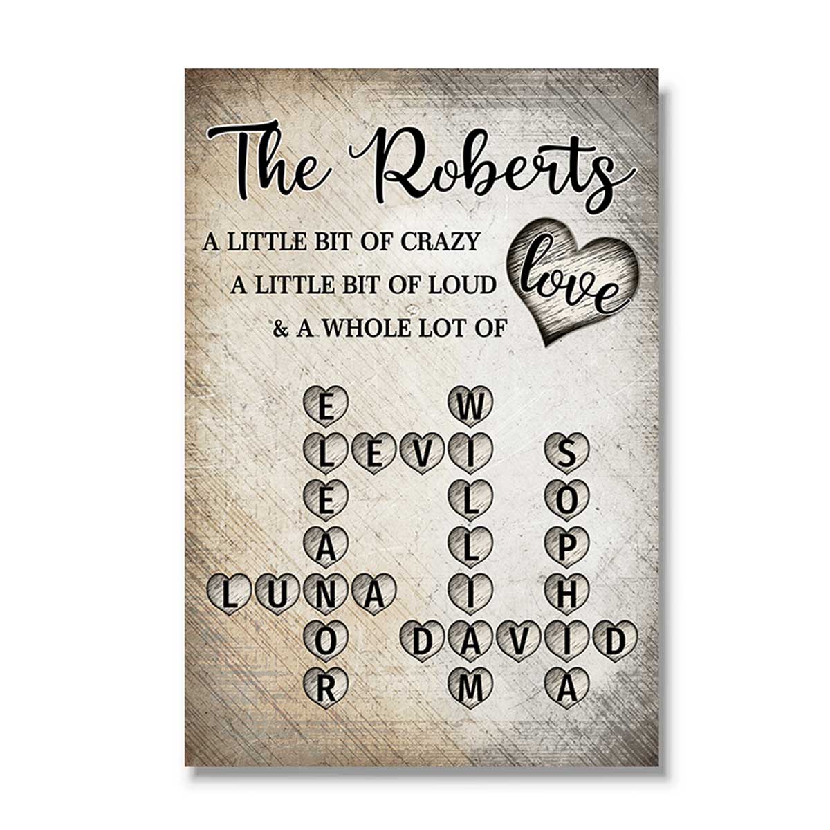 Family Whole Lot Of Love Heart Crossword Art Puzzle Create A Moment Treasured Forever Personalized Poster