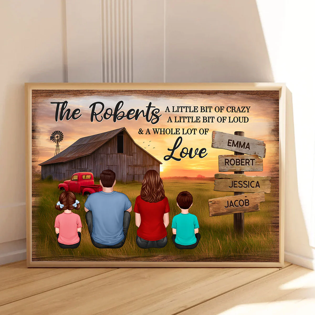 Family Wood Sign Sunset Farmhouse Personalized Poster, Father's Day gift for Dad, Husband, Grandpa - Image 2