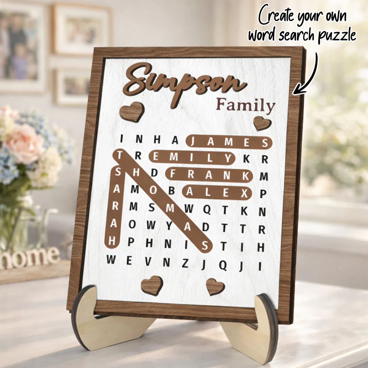 Family Word Search Puzzle Sign - Personalized 2-Layered Wooden Plaque - Gift for Mom, Dad, Grandparents