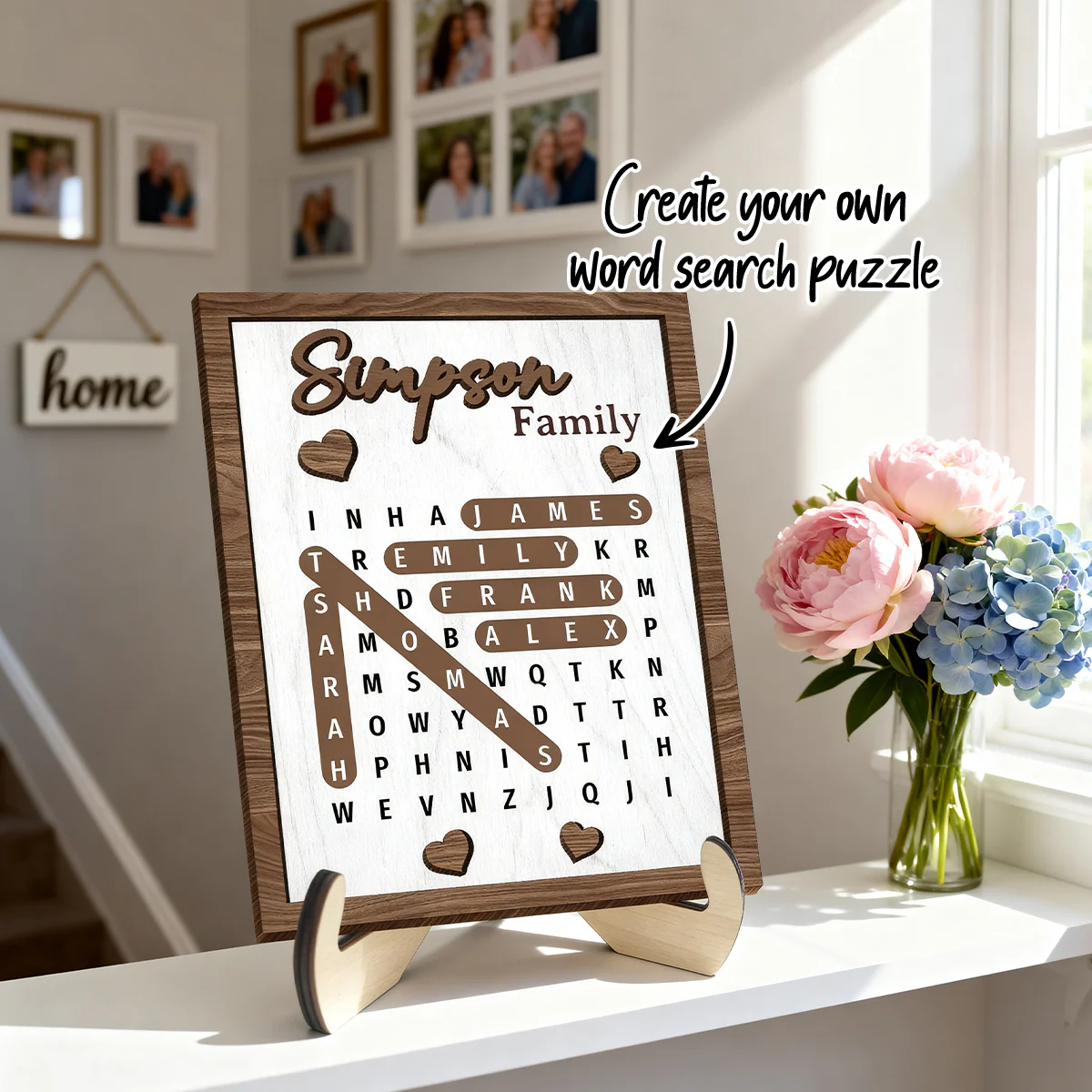 Family Word Search Puzzle Sign - Personalized 2-Layered Wooden Plaque - Gift for Mom, Dad, Grandparents - Image 2