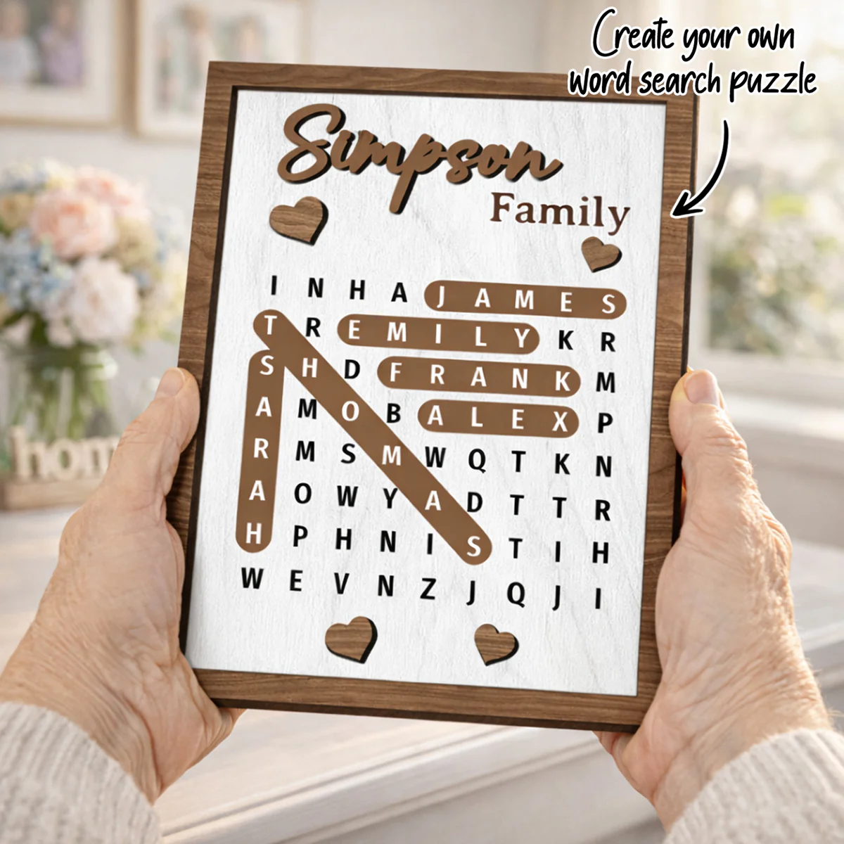 Family Word Search Puzzle Sign - Personalized 2-Layered Wooden Plaque - Gift for Mom, Dad, Grandparents - Image 7