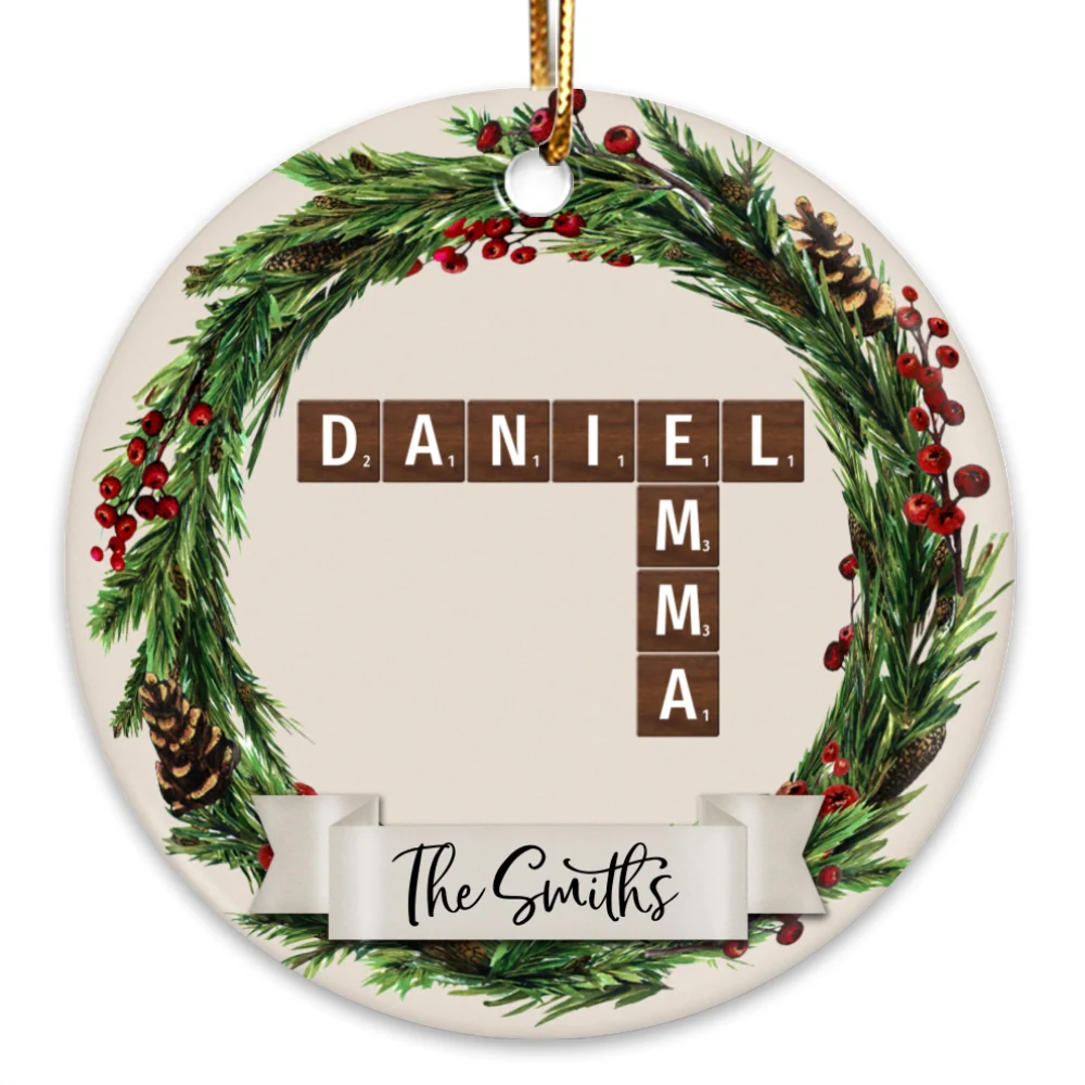 Family Wreath Crossword Puzzle Personalized Ceramic Ornament, Christmas Tree Decor, Christmas Gift for Husband, Wife, Children - Image 10