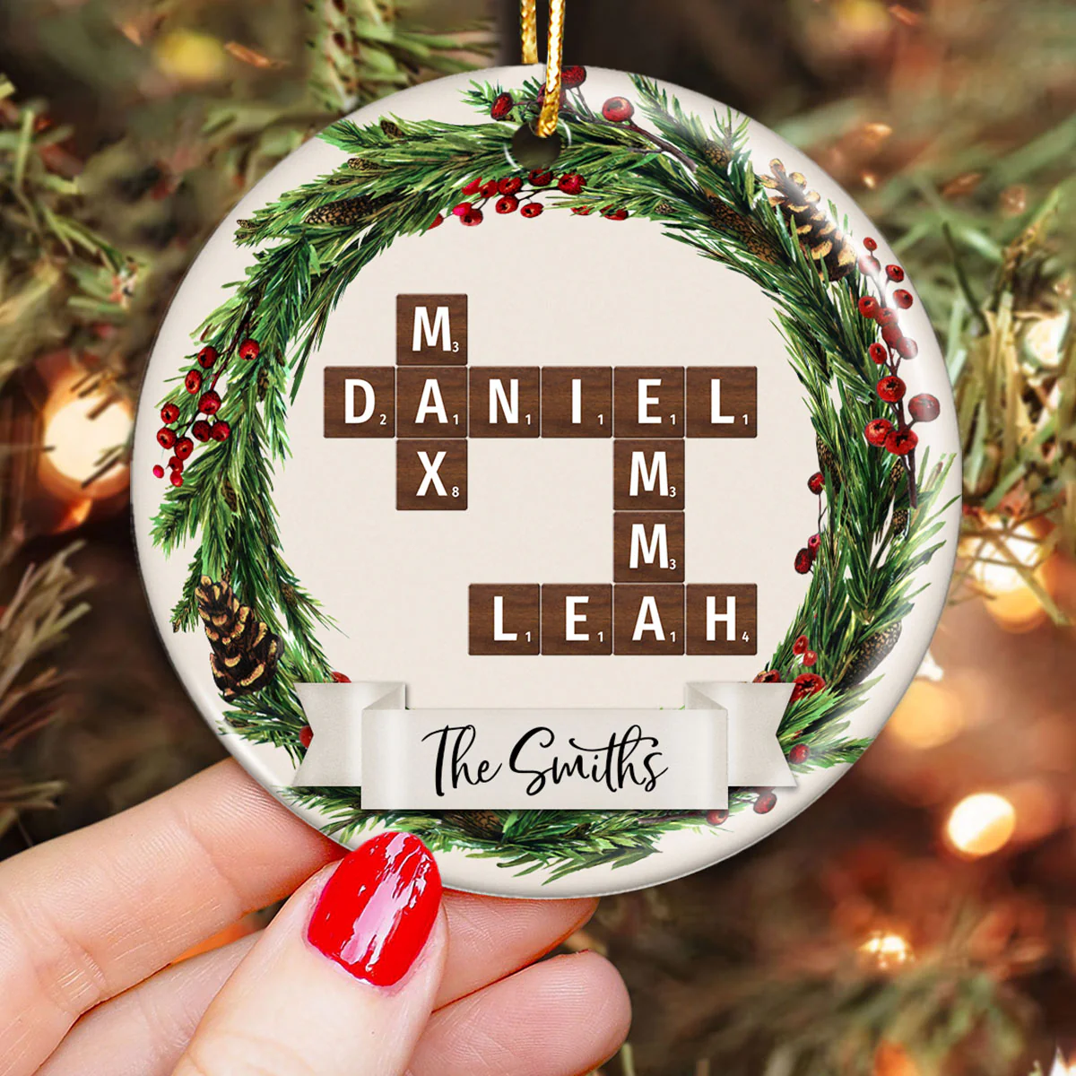 Family Wreath Crossword Puzzle Personalized Ceramic Ornament, Christmas Tree Decor, Christmas Gift for Husband, Wife, Children - Image 6